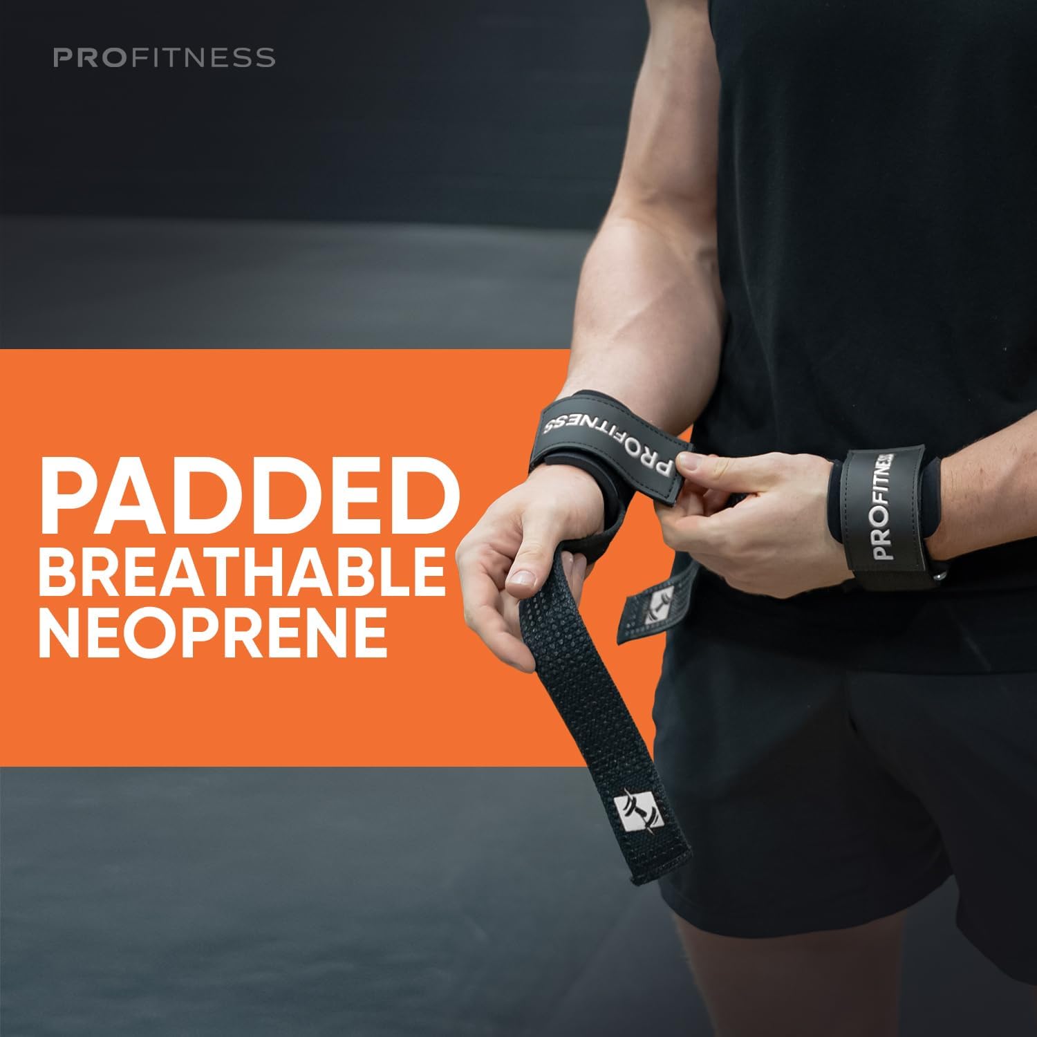 Black leather weightlifting belt with 'PROfitness' logo in front.